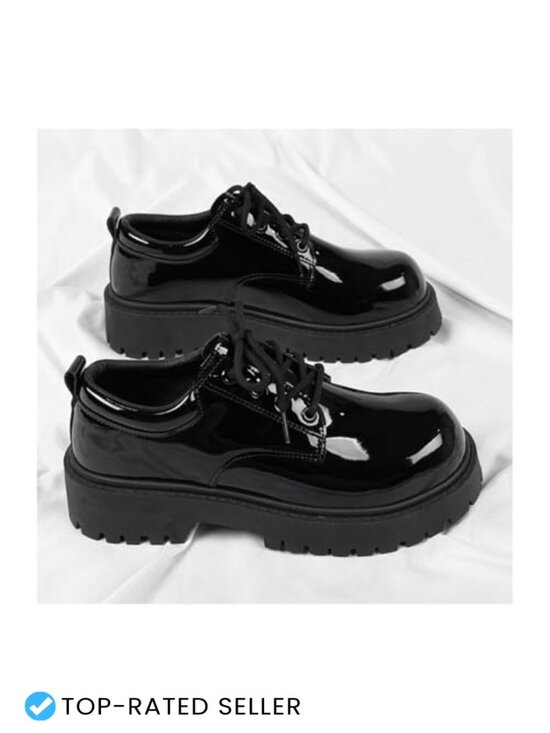Men\'s Patent Leather Platform Oxfords Chunky Heel Lace Up Dress Shoes main image 5